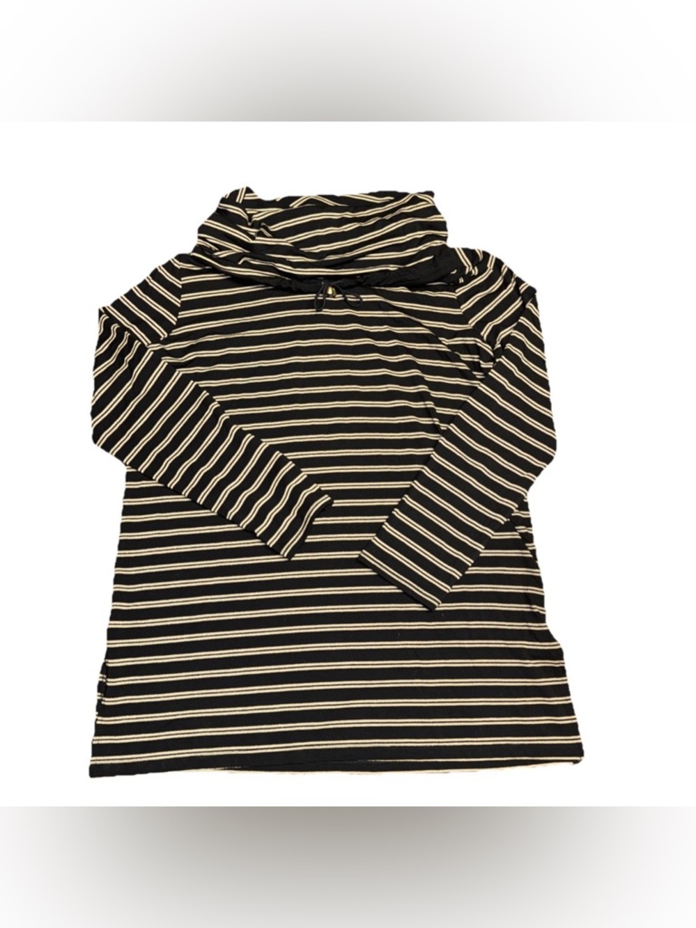 Zenergy By Chico's Black/gold Stripes Cowl Neck Long Sleeve Tunic Sz 1 Side Slit
